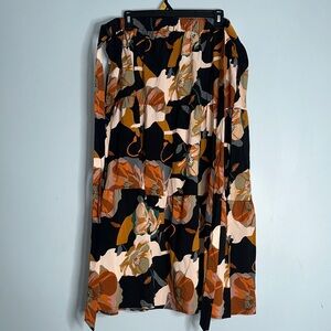 Elegant Floral Maxi Skirt in Black and Orange